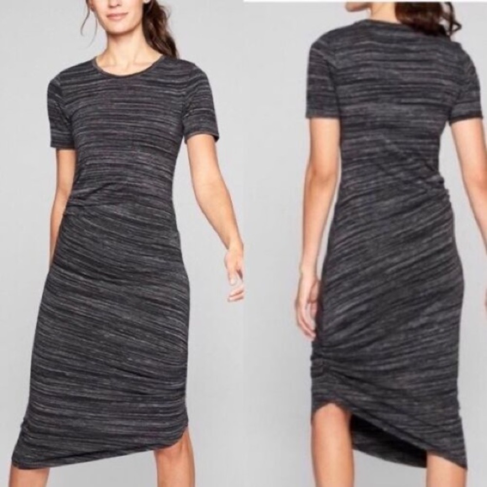 Athleta Downtown Ruched Asymmetrical Midi T-shirt Dress Space Dye M